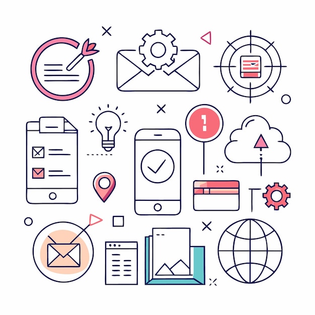 Een verzameling iconen over digitale marketing