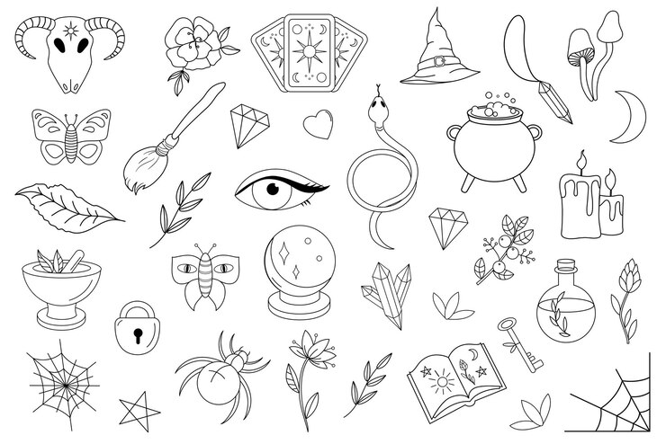 Vector een verzameling iconen voor magie en hekserij