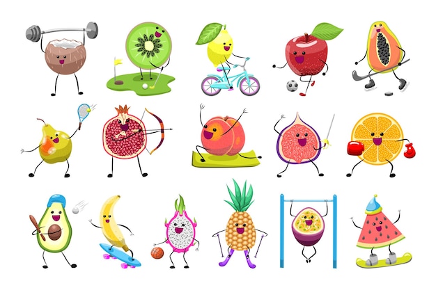 Een verzameling illustraties met fruit dat een gezonde levensstijl promoot