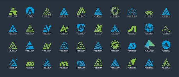 een verzameling logo-ontwerpen met de beginletter A