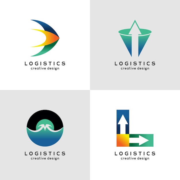 Een verzameling logo-ontwerpen voor logistiek en verzending met creatieve concepten