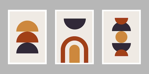 Een verzameling minimalistische creatieve illustraties in abstracte vormen voor wanddecoraties