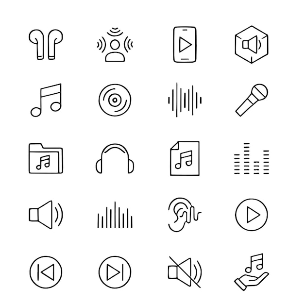 een verzameling muziekgerelateerde iconen, waaronder muziek en muziek