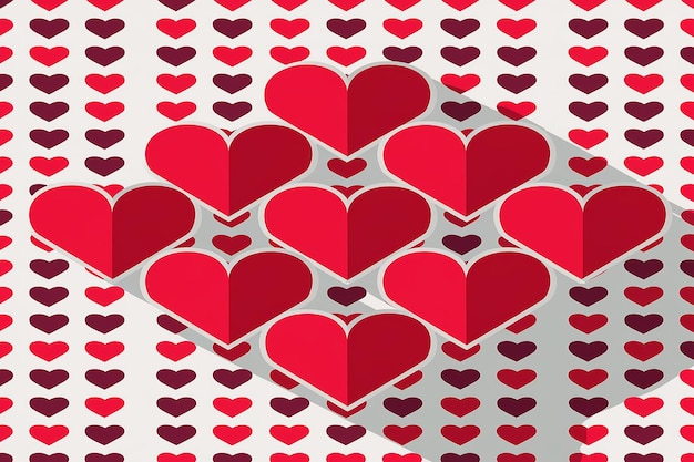 een verzameling rode en roze harten met een rode achtergrond