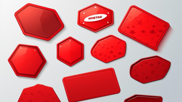 Vector een verzameling rode en witte knoppen met een wit logo aan de onderkant