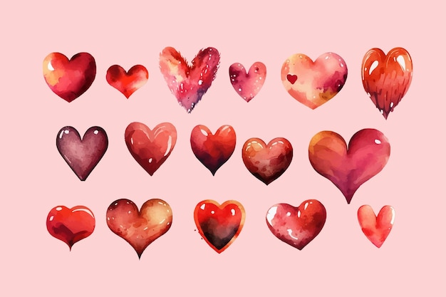 Een verzameling rode harten op een roze achtergrond