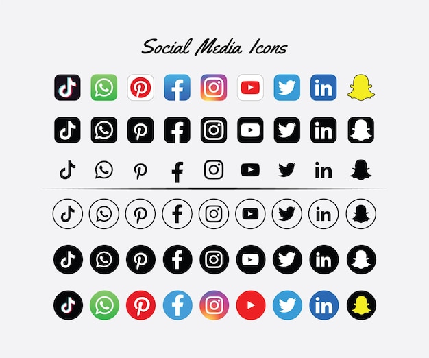 Vector een verzameling social media iconen waaronder social media, social media en social media iconen.