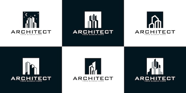 Vector een verzameling van architect-logo-ontwerpen gebouwen huizen hoge gebouwen