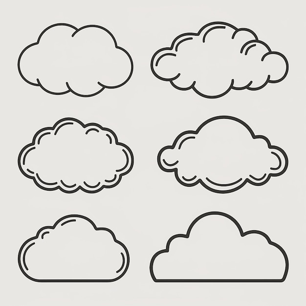 Vector een verzameling van verschillende beelden van wolken en een zwart-wit foto