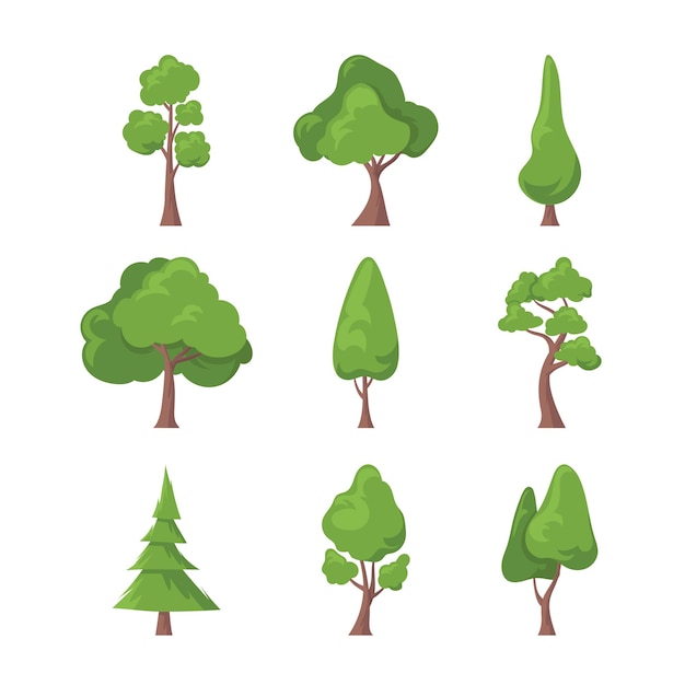 een verzameling verschillende bomen met verschillende vormen en maten bomen