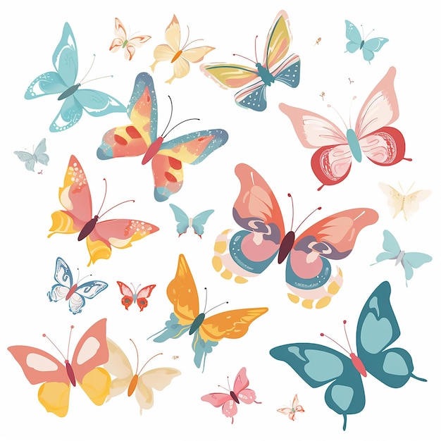Een verzameling vlinders met verschillende kleuren