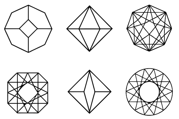 een verzameling zwart-wit illustraties van diamanten