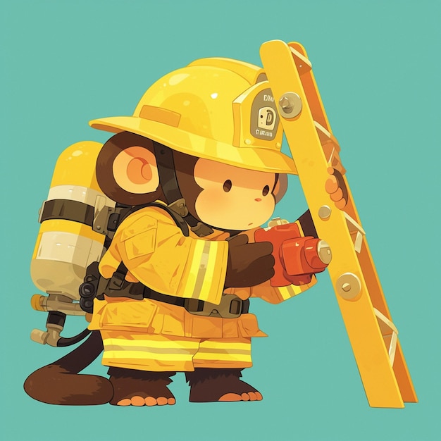 Een vindingrijke apen brandweerman cartoon stijl