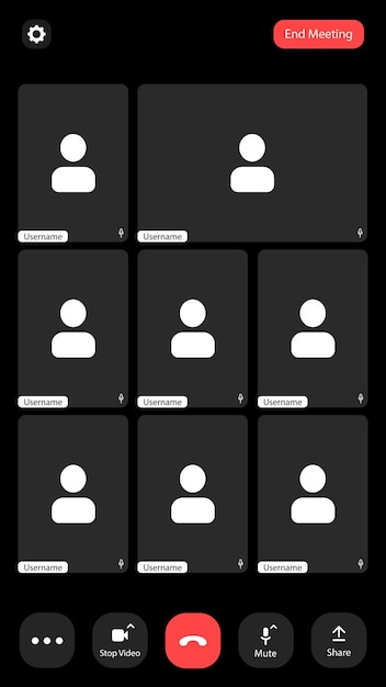 Een virtueel vergaderrooster met deelnemers die wachten om deel te nemen of deel te nemen aan een online discussie in een rustige externe werkomgeving