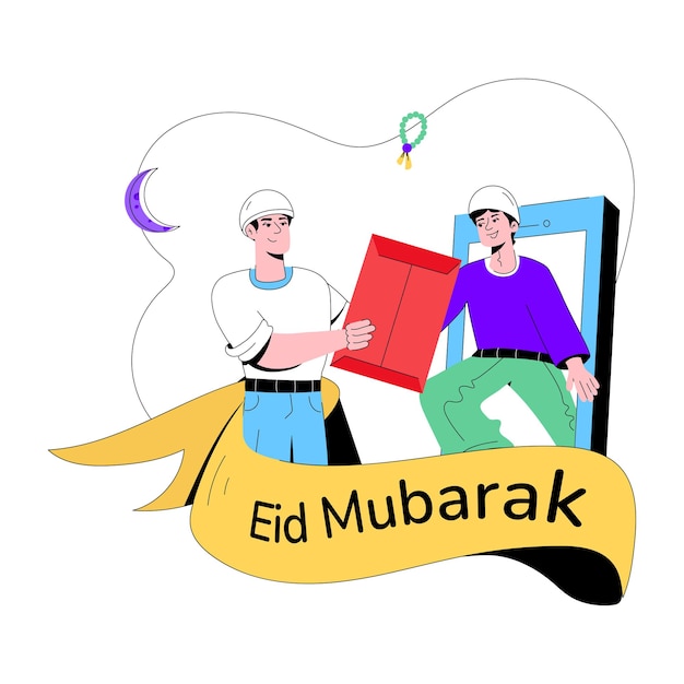 Een vlakke afbeelding van Eid Mubarak