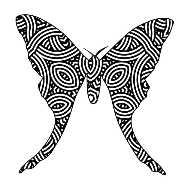 Een vlinder met een patroon van de letter m erop Vector vlinder mandala kleurplaat voor volwassenen