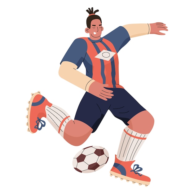 Vector een voetballer schopt de bal teamwedstrijd in het stadion concurrentie voor de beker zomersport vectorillustratie in platte cartoon stijl geïsoleerd op transparante achtergrond