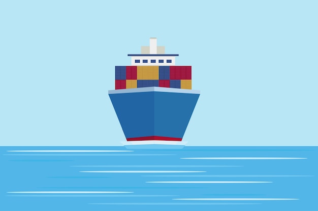 Een vrachtschip vaart op zee met containers met vracht in de oceaan