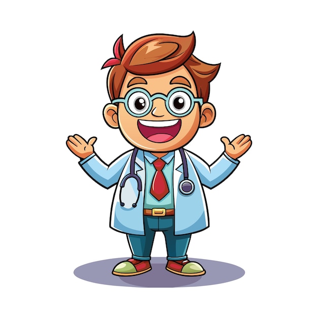 Een vrolijk grappig dokter personage geïsoleerd op een witte achtergrond