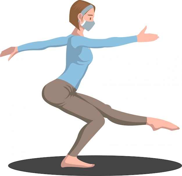 Vector een vrouw deed wat yoga pose tijdens het gebruik van medische masker illustratie