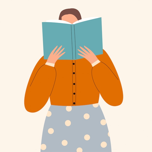 Een vrouw die een boek leest. concept van studeren en voorbereiding voor onderzoek. idee van boekenliefhebbers, lezers, literatuurfans geïsoleerd op een witte achtergrond. vlakke afbeelding