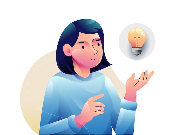 Een vrouw die een idee vindt illustraties die een oplossing vinden