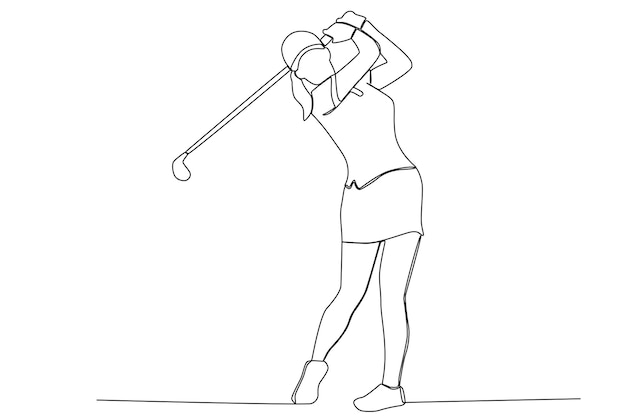 Een vrouw die met een golfstick zwaait, één regel