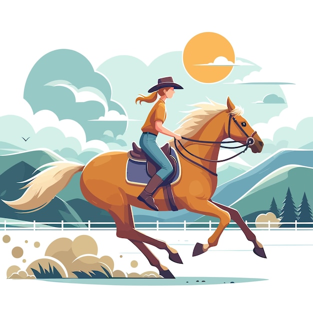 een vrouw die op een paard rijdt met een cowboyhoed op