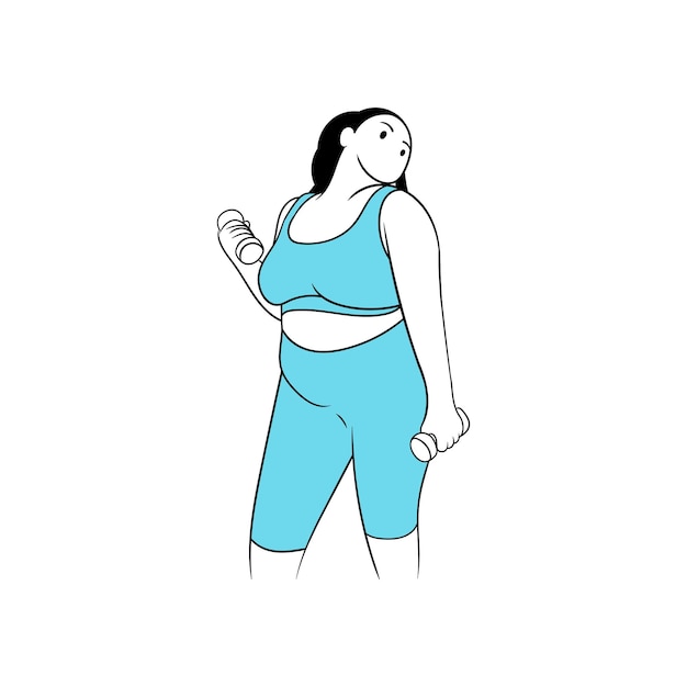 Vector een vrouw doet oefening met dumbbell platte vector illustratie geïsoleerd op witte achtergrond
