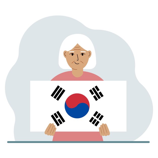 Vector een vrouw houdt de vlag van zuid-korea vast het concept van demonstratie nationale feestdag onafhankelijkheidsdag of patriottisme nationaliteit