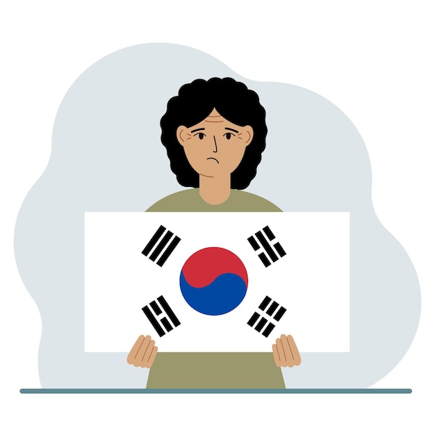 Vector een vrouw houdt de vlag van zuid-korea vast het concept van demonstratie nationale feestdag onafhankelijkheidsdag of patriottisme nationaliteit