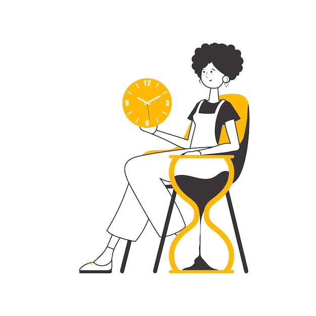 Vector een vrouw houdt een horloge in haar handen concept van tijdbeheer moderne lineaire stijl isolated vector illustratie