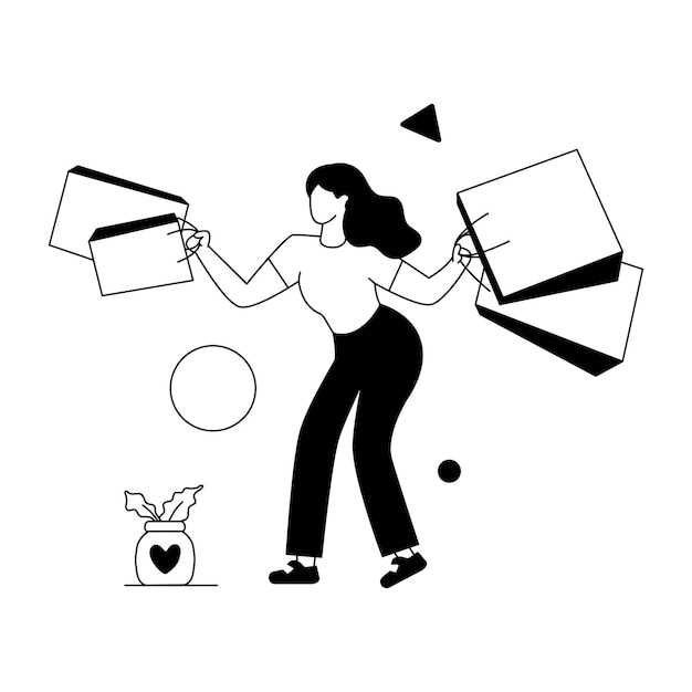 Een vrouw houdt een laptop vast en een tas met een hart erop.
