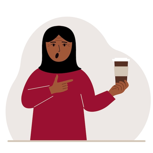 Vector een vrouw houdt een papieren beker met koffie vast