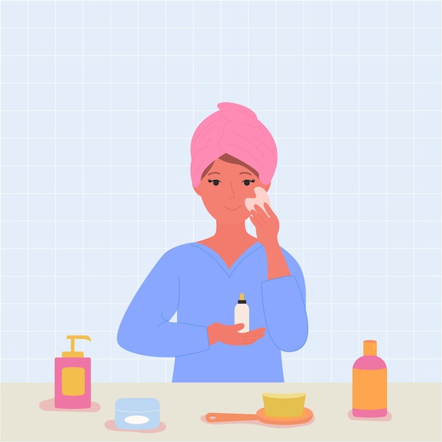 Een vrouw in bad brengt een serum aan en masseert