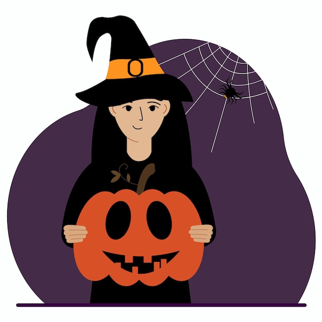 Een vrouw in een kostuum voor de viering van Halloween Poster voor Happy Halloween-viering