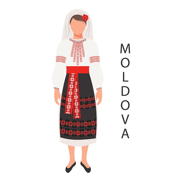 Een vrouw in een Moldavisch nationaal traditioneel kostuum Cultuur en tradities van Moldavië Illustratie