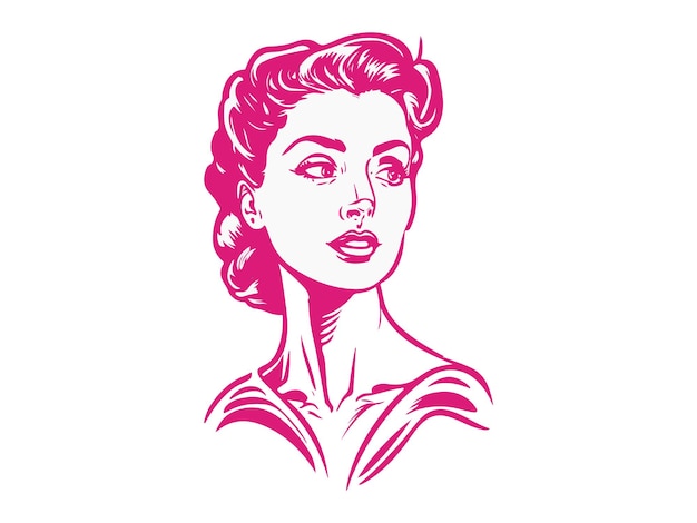 Een vrouw in een roze grafische stijl.