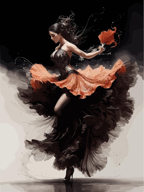 Een vrouw in een zwarte jurk danst met een bloem in haar hand.
