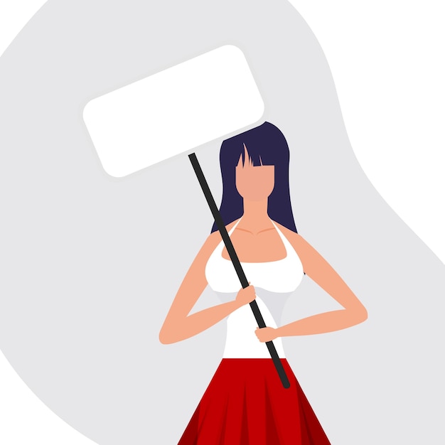 Een vrouw met een lege banner in haar handen Protestconcept Vlakke stijl Vector illustratie