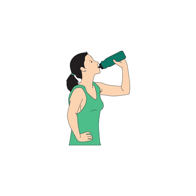 een vrouw met pigtails drinkt water in een tracksuit