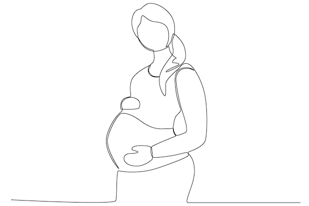 Een vrouw met staartjes is zwanger Zwanger en borstvoeding oneline tekening