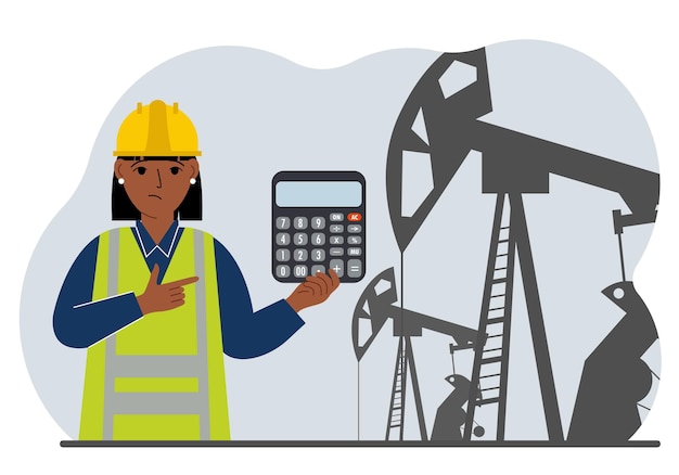 Een vrouwelijke arbeider in een raffinaderij-ingenieur gebruikt een getabletteerde oliepompeenheid energie-industriezone olieboringen