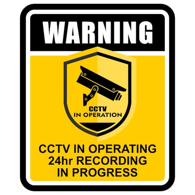 Een waarschuwingsbord waarop staat dat cctv in bedrijf is 24 uur bezig met opnemen.