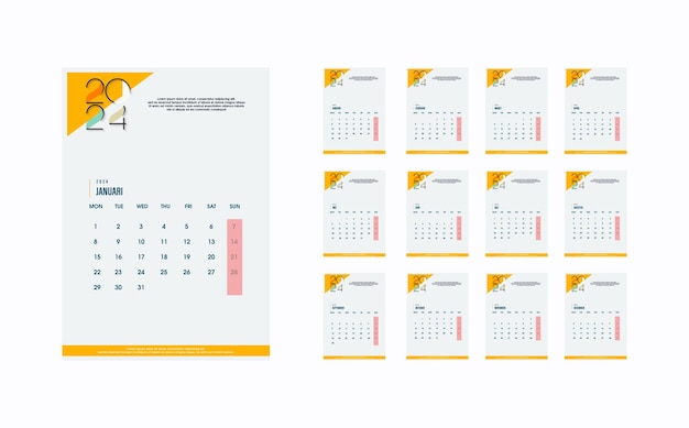 Een wandkalender van 12 vellen met een eenvoudig en modern thema Premium kalender met een mix van felle kleuren