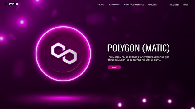 Een webbanner met een neonlogo van de Polygon Matic-cryptocurrency