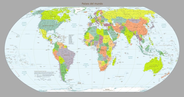 Een wereldkaart met de naam van het land erop Spaans