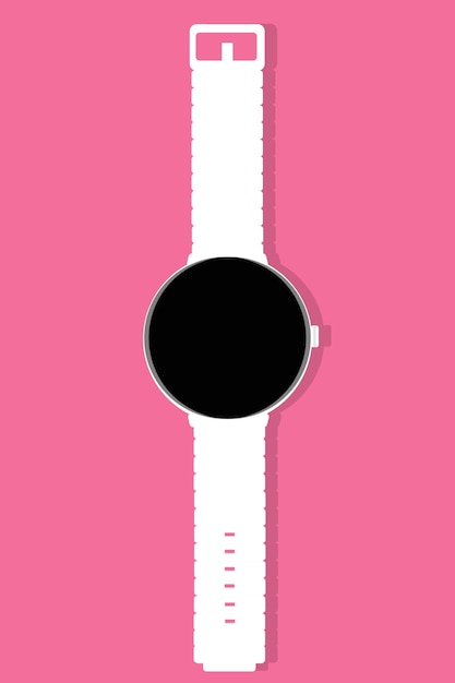 Een wit slim horloge op de roze fitnesstracker als achtergrond