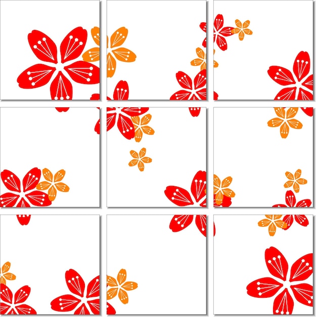 Een wit vierkant met rode en oranje bloemen en de woorden "hibiscus" op de bodem.