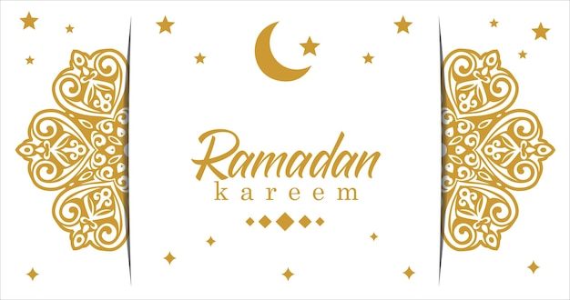 Een witte achtergrond met een gouden patroon en de woorden ramadan kareem.